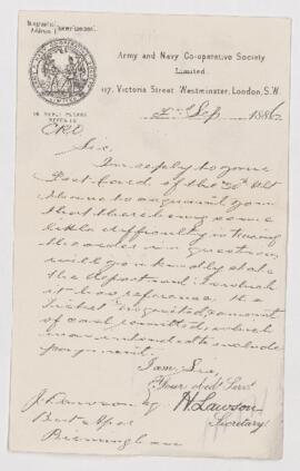 Letter, 2 September 1886