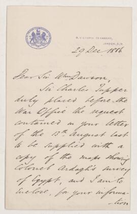Letter to William Dawson, 29 December 1886