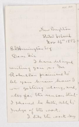 Letter from Rich. F. Smith to B.J. Harrington, written from New Brighton, S.I..