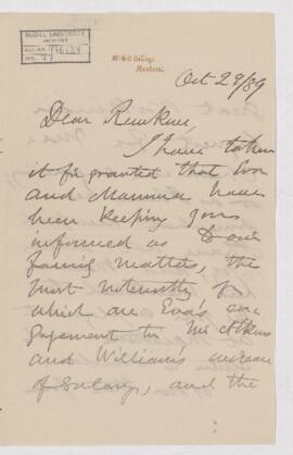 Letter, 29 October 1889