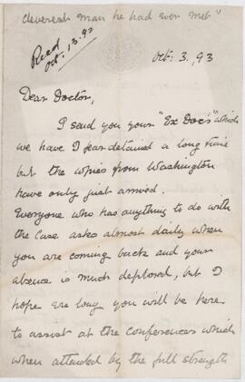 Letter, 3 October 1893