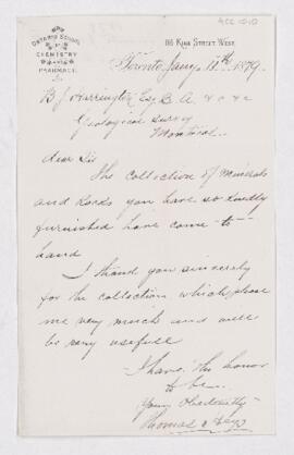 Letter from Thomas Heys to B.J. Harrington, written from Toronto.