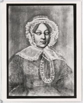 Photo of sketch of Mrs. Mercer with glasses