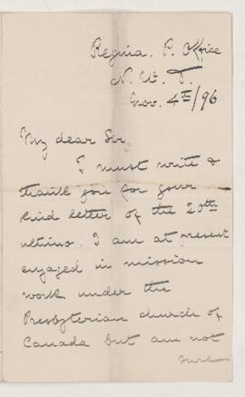 Letter, 4 November 1896