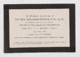 Death notice of Rev. Benjamin Davies