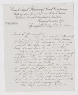 Letter from R.G. Leckie to B.J. Harrington, written from Springhall, N.S..