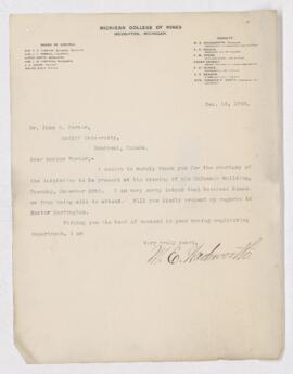 Letter from M.E. Wadsworth to B.J. Harrington, written from Michigan.