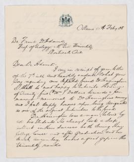 Letter to F. D. Adams, 12 February 1908