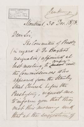 Letter, 30 December 1878