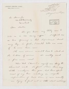 Letter from S.G. Blaylock to B.J. Harrington, written from Trail, B.C.