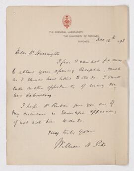 Letter from William H. Pike to B.J. Harrington, written from Toronto.