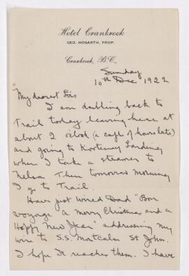 Letter, 10 December 1922