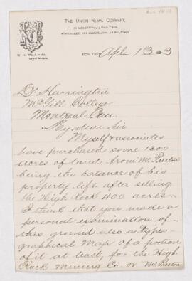 Letter from W.H. Williams to B.J. Harrington, written from New York.