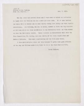 Letter to Harvey Cushing, December 7, 1915