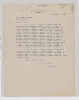 Letter to Harvey Cushing, September 19, 1921