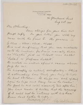 Letter to Harvey Cushing, August 20, 1925