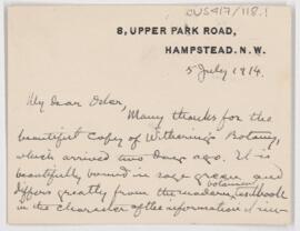 Letter to William Osler, July 5, 1914