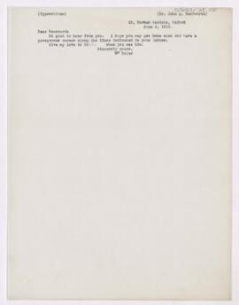 Letter to John A. Wentworth, June 2, 1919