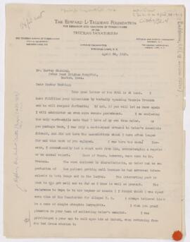 Letter to Harvey Cushing, April 3, 1920