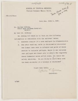 Letter to Harvey Cushing, July 1, 1921