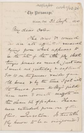 Letter to William Osler, August 23, 1870