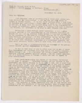 Letter to William Osler, September 12, 1919