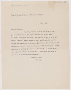 Letter to  Hackett (Yale University Press), November 1, 1913