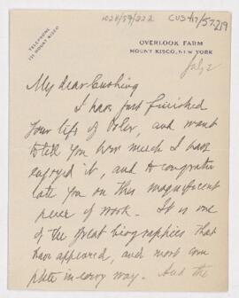 Letter to Harvey Cushing, July 2, 1925