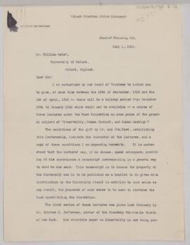 Letter to William Osler, July 1, 1911