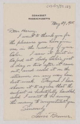 Letter to Harvey Cushing, May 29, 1925