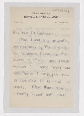 Letter to Harvey Cushing, April 25, 1926(?)