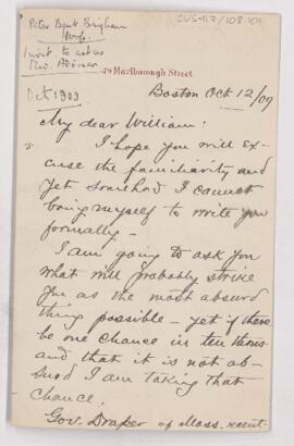 Letter to William Osler, October 12, 1909