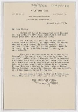 Letter to Harvey Cushing, August 4, 1925