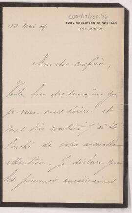 Letter to William Osler, May 10, 1904