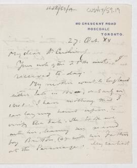 Letter to Harvey Cushing, October 27, 1920