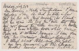 Letter to Harvey Cushing, July 25, ?