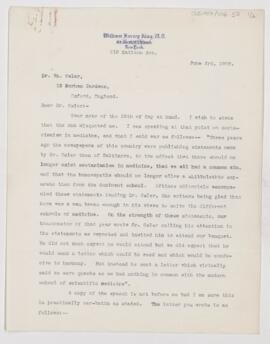 Letter to William Osler, June 3, 1908