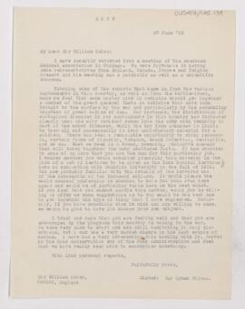 Letter to William Osler, June 27, 1918