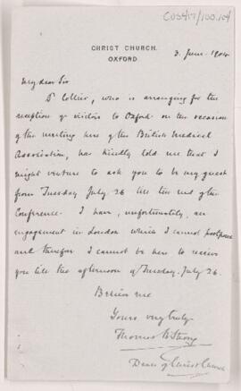 Letter to William Osler, June 3, 1904