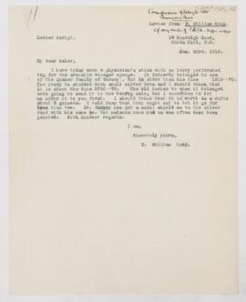 Letter to William Osler, January 23, 1918