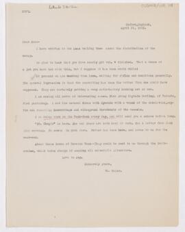 Letter to Thomas McCrae, April 21, 1915