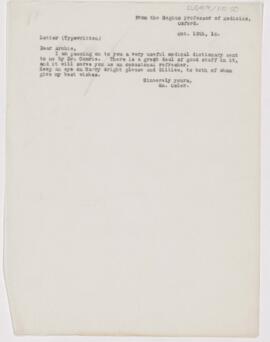 Letter to Thomas Archibald Malloch, October 13, 1910