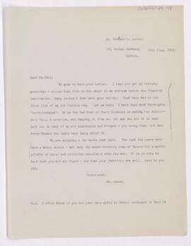 Letter to Charles Daniel Parfitt, August 24, 1919