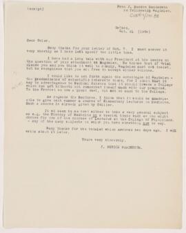 Letter to William Osler, October 21, 1904