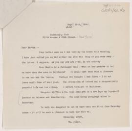 Letter to Charles Ferdinand Martin, September 28, 1904