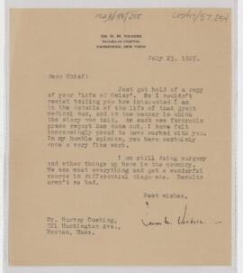 Letter to Harvey Cushing, July 23, 1925