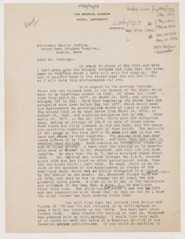 Letter to Harvey Cushing, May 27, 1920