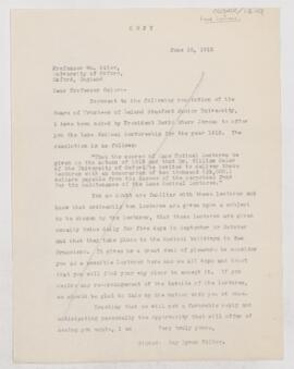 Letter to William Osler, June 18, 1912