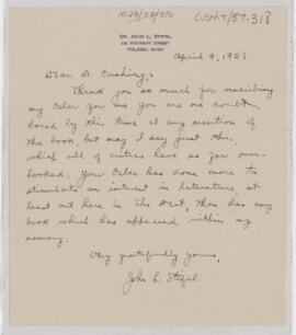 Letter to Harvey Cushing, April 9, 1926
