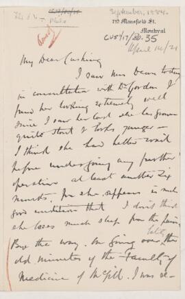 Letter to Harvey Cushing, April 14, 1921